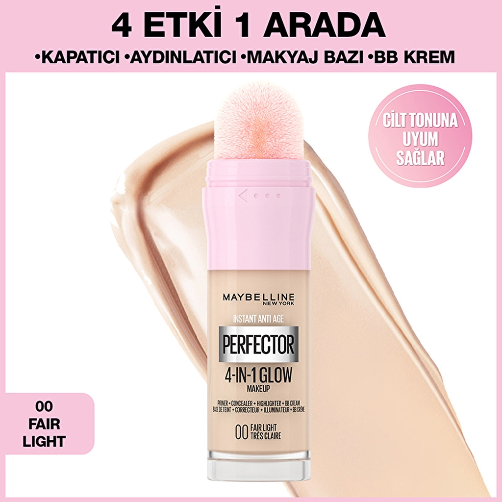 Maybelline New York Instant Perfector Glow 4 Etki 1 Arada Fondöten 00 Fair Light